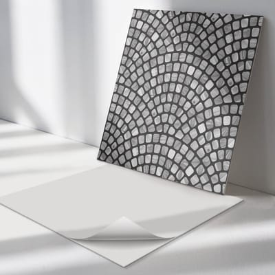 Wallfluent Vinyl Tegels - Mozaïekpatroonontwerp Vloer Tegels PVC - 30 cm x 30 cm - Zwart en wit PVC Tegels - Set van 9 - Vierkant PVC Tegels - Texturen Plaktegels - Zelfklevende PVC Tegels - Plaktegels Keuken en Badkamer
