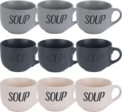 Cosy & Trendy Soepbekers/soepkommen - set 9x stuks - 11 x 8 cm - 510 ml - keramiek - mix kleuren - kommetjes