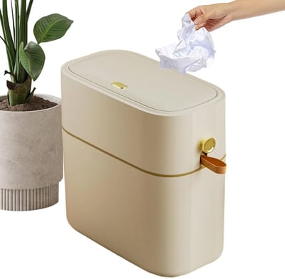 Afvalmand - Kleine prullenbak - Ruimte besparen - Geurvrij ontwerp - 8 liter - Beige geel