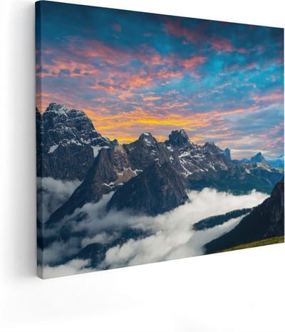 Artaza Canvas Schilderij Zonsondergang - 50x40 cm - Wanddecoratie Bergen - Muurdecoratie Woonkamer - Kamer Accessoires Natuur