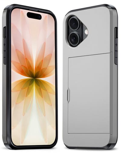 Hoesje Geschikt voor iPhone 17 Hoesje Pasjeshouder Shockproof Hard Case - Hoesje Geschikt voor iPhone 17 Hoes Met Kaarthouder - Grijs