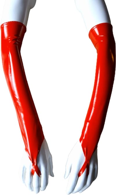 Handschoen L/XL Datex (Mix latex en stof ) Sexy Handschoenen Rood lange lak handschoen Glans Shiny Lakleer valentijn SM Gogo dancing dans accessoiren lange vingerloze gloves