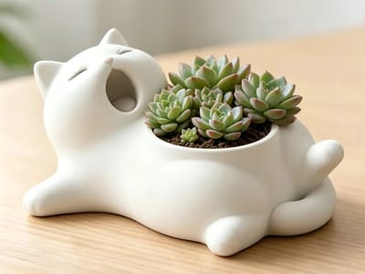 Kat Plantenpot voor Vetplantjes – Liggende Kat Bloempot – Decoratieve Mini Vetplant Pot – Schattige Cactus Houder voor Binnen – Wit