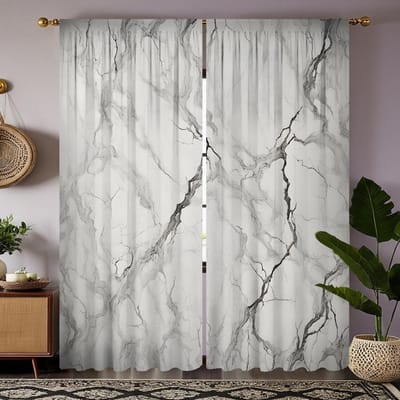 2 stuks HD gemarmerd Kunst decoratief gordijn Grijs digitaal bedrukt gordijn Huisdecoratie stijl Decoratie woonkamer slaapkamer roede W52H63inchW132H160cm white