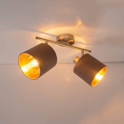 Plafondlamp Wandlamp "Maron" 46cm lengte 2 spots E14 Chroom Textiel Bruin