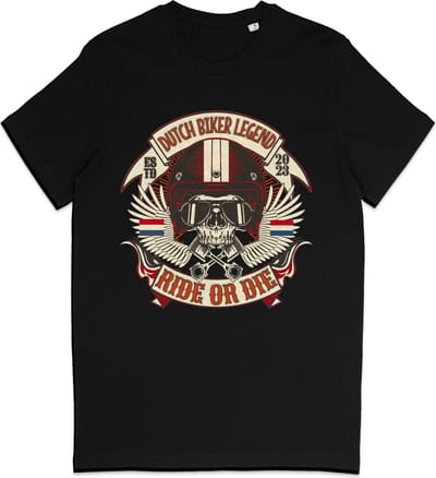 T Shirt Heren - Nederlandse Motor Legende - Ride or Die - Zwart - XS