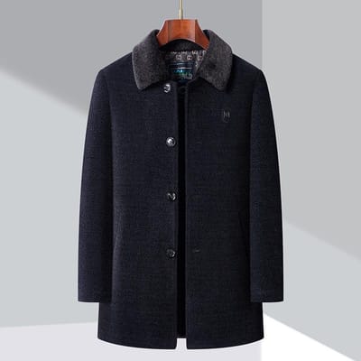Herfst en Winter Middelbare Leeftijd Mannen Fleece Verdikte Jas Revers Zakelijk Casual Thermische Jas 4XL blauw