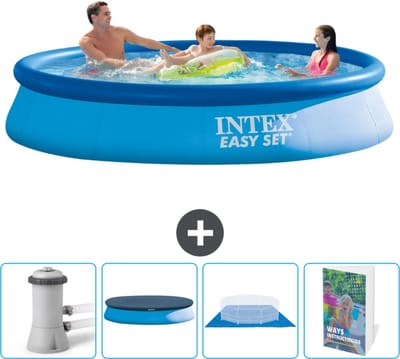 Intex Rond Opblaasbaar Easy Set Zwembad - 366 x 76 cm - Blauw - Inclusief Pomp Afdekzeil - Grondzeil - Zwembadgids