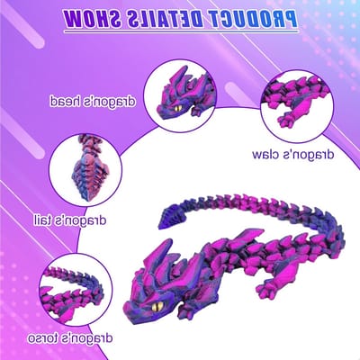 3D Printer Dragon Speelgoed, 2 Stuks Vlieger met Ogen, Beweegbare Draak voor Kinderen en Volwassenen, Creatief Cadeau voor Luchtvaartliefhebbers