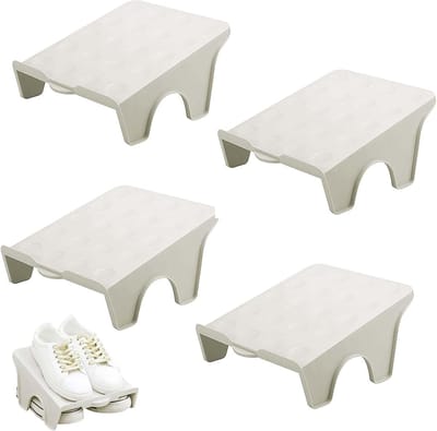 Schoensleuven organizer, 4 stuks schoenen-organizer, stapelbaar, antislip, schoenenkast, schoenorganizer, ruimtebesparend, opbergrek, dubbellaags schoenenrek, voor entree, hal (grijs)