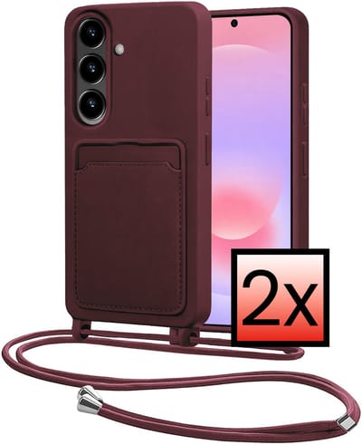 Hoes Geschikt voor Samsung A37 Met Telefoonkoord - Siliconen Hoesje Backcover Met Ketting - Aubergine - 2 PACK