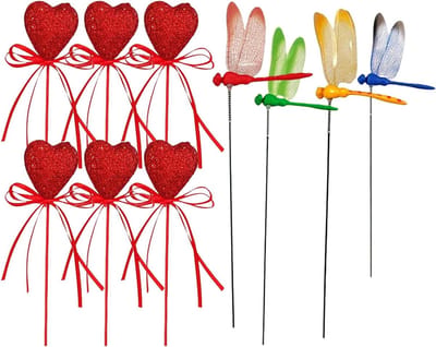Libelle Stokken - Tuindecoratie Hartjes - Buitenruimte Verfraaien - Levensgetrouw Ontwerp - 6 Stuks - Meerkleurig