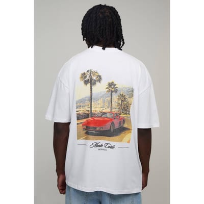 Lang Wit Oversized Monte Carlo Fotografisch Print T-shirt | White | Size XL