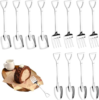12-delige RVS Spatel, Lepel en Vork Set - Creatieve Schepvorm voor Koffie, IJs en Dessert in Keuken en Restaurant