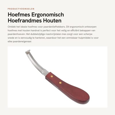 Dailygoods- Hoefmes Ergonomisch Ontwerp - Hoefrandmes - Roestvrij Staal - Houten Handvat - Veiligheidswaarschuwing - Geschikt voor Paarden - Hoefsnijder