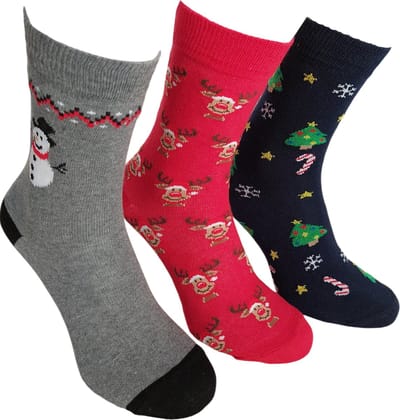WeirdoSox - Vrolijke kerstsokken - 3 paar - Dames en Heren - Rood/Rendier - Grijs/Sneeuwman - Marine/Kerstboom - Maat 36/40