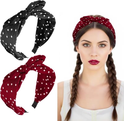 Vintage Rockabilly Haaraccessoires voor Dames, Rood Gestippelde Haarband en Brede Haarband voor Feest en Dagelijks Gebruik
