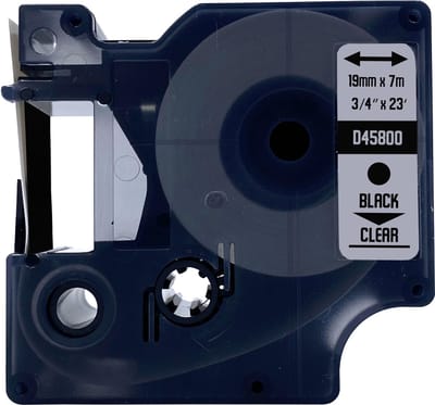 DULA Dymo D1 45800 - S0720820 - Compatible label tape - 1 lettertape - Zwart op transparant - 19mm x 7m