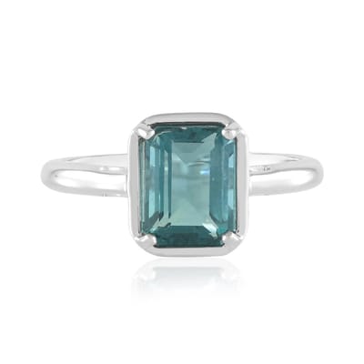 Cavill - Luxe Zilveren Ring - 925 Sterling Zilver Geplatineerd - 1,91 ct Petroleumkleurige Achthoekige Fluoriet - Modern & Elegant - Ring 23x20 mm