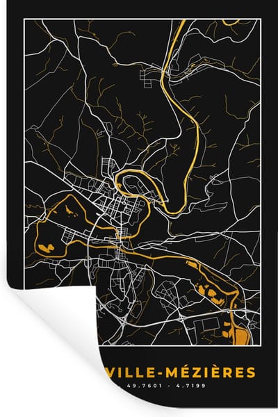 Muurstickers - Sticker Folie - Plattegrond - Charleville-Mêzières - Kaart - Frankrijk - Stadskaart - 20x30 cm - Plakfolie - Muurstickers Kinderkamer - Zelfklevend Behang - Zelfklevend behangpapier - Stickerfolie