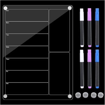 Magnetische Weekplanner Acryl Transparant - Koelkastkalender - Menuplanner met 6 Markers