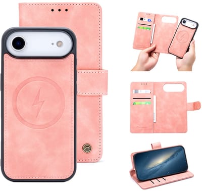 Casemania Hoesje Geschikt voor Apple iPhone 17 Air - Salmon Pink - Kunstleer 2 in 1 Afneembare Bookcase - Geschikt voor MagSafe - Magnetische Telefoonhoesje met Pasjeshouder en Standaardfunctie