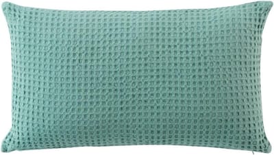 Decoratief kussen 30 x 50 cm turquoise met ritssluiting van wafelpikee katoen, incl. vulling, perfect voor bank en sofa, modern knuffelkussen