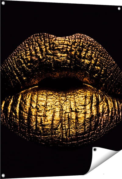 Gards Tuinposter Gouden Lippen - 80x100 cm - Tuindoek - Tuindecoratie - Wanddecoratie buiten - Tuinschilderij