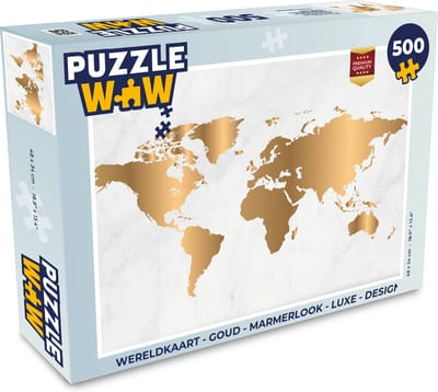 Puzzel Wereldkaart - Goud - Marmerlook - Luxe - Design - Legpuzzel - Puzzel 500 stukjes