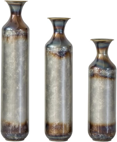 Metalen vazen set - Vintage vloervaas - Decoratieve vaas-Handgemaakte vaas – Massief metaal – Handgebrand – Niet waterdicht - Robuust - Woonkamer - Vloervaas- 3-delig-Vintage
