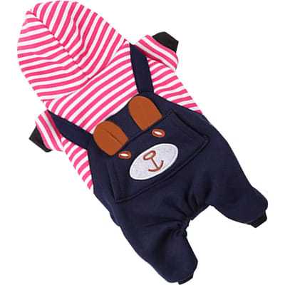 Hond Warme Kleding Herfst Winter Mode Schattige Geborduurde Beer Streep 4-Potige Warme Winddichte Huisdierjas voor Dagelijks Buiten pink