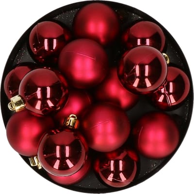 Decoris kleine kerstballen - 32x st - donkerrood - 4 cm - kunststof - kerstversiering