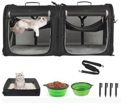Draagbare 2-in-1 huisdierendrager voor middelgrote honden en katten - Reisset met meekleurende hondenkrat, draagtas en opvouwbare kommen