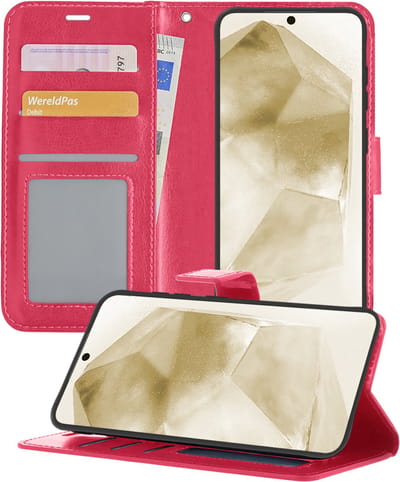 Hoesje - Met Pasjeshouder - Geschikt voor Samsung Galaxy A55 - Luxe Bookcase Portemonee - Flip Case - Kunstleer Book Case - Flipcase - Book Cover - Walletcase - Portemonneehoes - Telefoonhoesjes - Donkerroze
