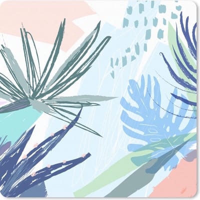 Muismat 20x20 cm - Mousepad Zomer - Tropisch - Blauw - Plant - Muismatten