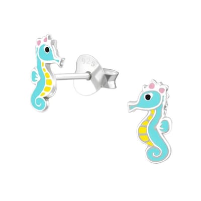Aramat Jewels | Oorbellen | Zilveren Kinder Oorbellen Zeepaardje | Blauw - Geel - Roze - Zwart / 9 x 4 mm | |4mm | Zilver | Kinderen | Verkleurd niet
