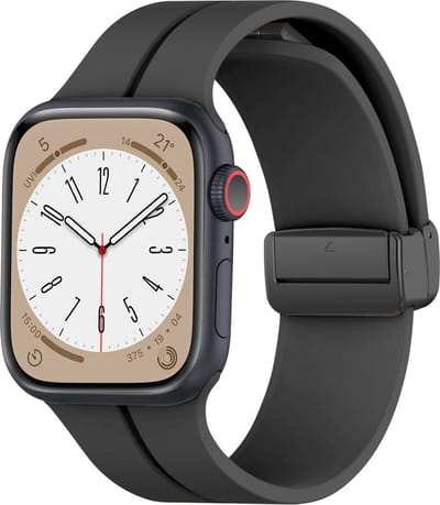 Strap-it Magnetische Siliconen band - Geschikt voor Apple Watch bandje - Series 1/2/3/4/5/6/7/8/9/10/11/SE/SE2/SE3 - Zwart - Siliconen bandje met D-buckle sluiting - iWatch sportbandje voor maat: 38 / 40 / 41 / 42mm
