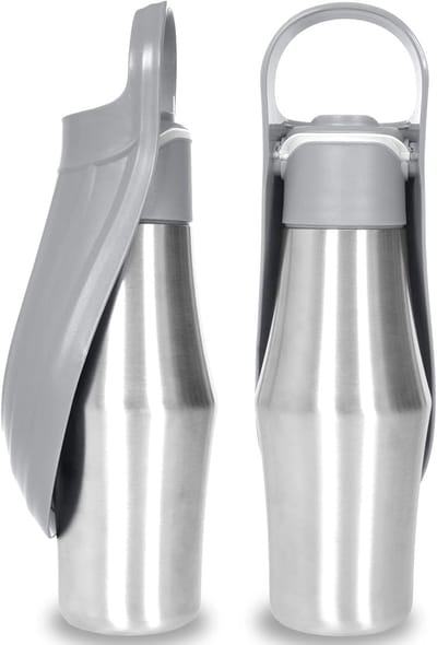 1 stuk - Grijs - 750 ml - Draagbare roestvrijstalen handige waterbak voor huisdieren - Lekvrije kleine reiswaterbak voor honden - Waterfles voor huisdieren - Geweldig voor buiten wandelen met de hond, wandelen - Perfecte maat voor alle hondenrassen
