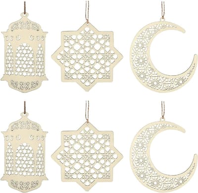 Famanu – Houten hanger set - 12 stuks - maan - ster - lantaarn - Ramadan en Eid decoratie - feestdecoratie - handgemaakt - duurzaam materiaal