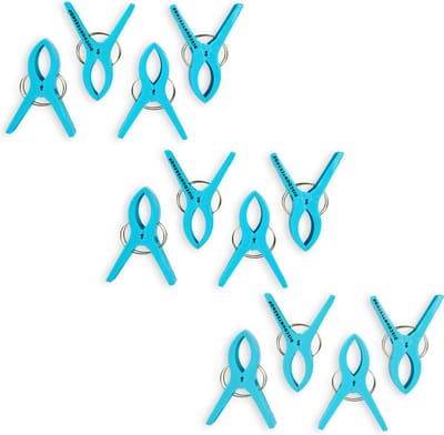 Wasknijpers Kunststof - 3 Sets – 1 Set van 4 Stuks Handdoekklemmen Knijpers - 12-Delige Blauwe - 15x10x3cm - Voor Klussen en Huishouden