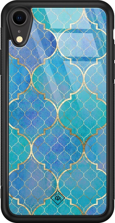 Casimoda® hoesje - Geschikt voor iPhone XR - Geometrisch Blauw - Luxe Hard Case Zwart - Backcover telefoonhoesje - Blauw