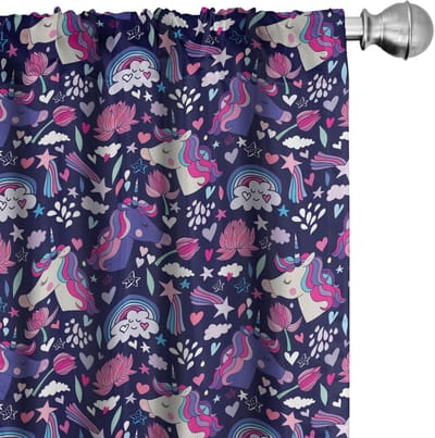 ABAKUHAUS – Gordijnen – 2x75x225 cm – Eenhoorns – Microvezel