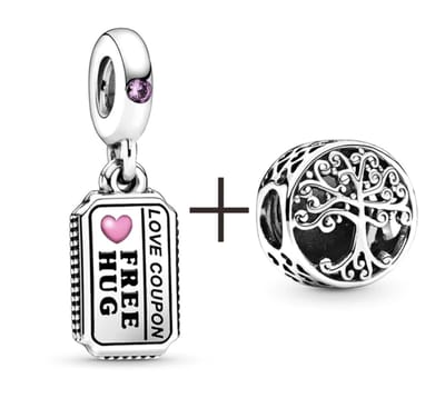 Fler® | 925 Sterling Zilver Bedel | Levensboom & knuffel coupon | bedels| 925 Sterling Zilver | Zirkonia | Past op populaire bedel armbanden (standaard - 3mm) | armbandbedel | Kerstcadeau | Sinterklaas kado | Valentijnsdag cadeau