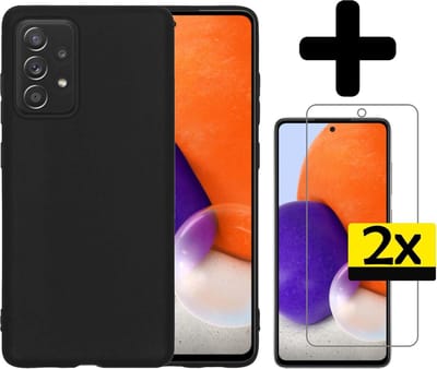 Hoesje - Met 2x Screenprotector - Geschikt voor Samsung Galaxy A72 - Sterk & Shockproof - Back Cover - Siliconen Case - Telefoon Hoes - Telefoonhoesjes - Zwart