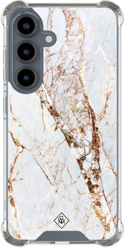Casimoda® hoesje - Geschikt voor Samsung Galaxy S25 - Marmer Goud - Shockproof case - Extra sterk - TPU/polycarbonaat - Goudkleurig, Transparant