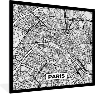 Fotolijst incl. Poster - Frankrijk - Plattegrond - Kaart - Parijs - Stadskaart - 40x40 cm - Posterlijst