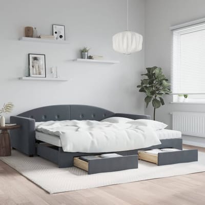 vidaXL - Slaapbank - onderschuifbed - lades - 100x200 - cm - fluweel - donkergrijs