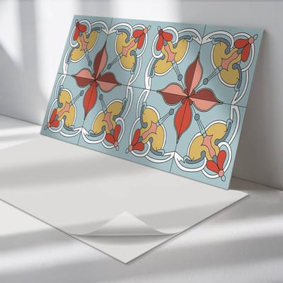 Wallfluent Vinyl Wandpaneel - Bloemenpatroon met details PVC Muurpaneel - 100 cm x 50 cm - Turkoois PVC wandpaneel - 1 stuk - Rechthoekig Wandbekleding Vinyl - Texturen Wandpaneel - Zelfklevende Wandbekleding - Wandpaneel Keuken en Badkamer
