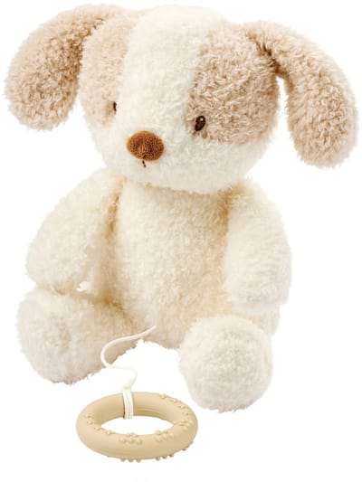 Nattou TEDDY Muziekknuffel Baby Hond - 25 cm - Zachte Knuffel met Muziek - Baby Cadeau - Wit & Beige