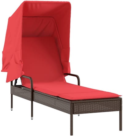 vidaXL - Ligstoel - met - luifel - bruin - poly - rattan